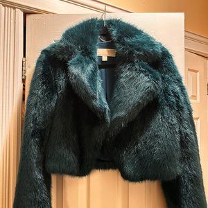 Michael Kors Cropped Faux Fur Jacket in Teal - Size XXS